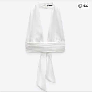 Zara White Satin-Effect Halter Tie-Back Crop Top